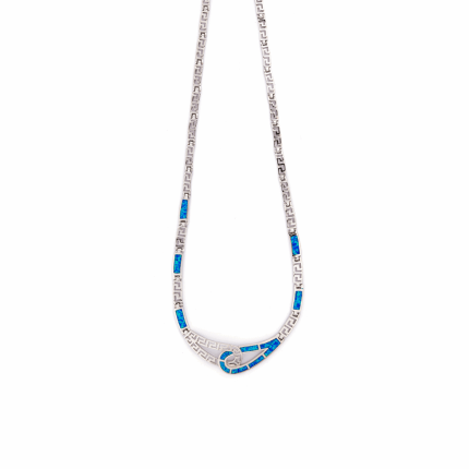 Meandros Necklace - Sterling Silver and Blue Opal