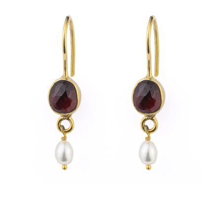 Garnet and Pearl Dangle Earrings