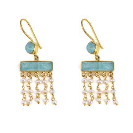 Amazonite and Pearls Dangle Earrings
