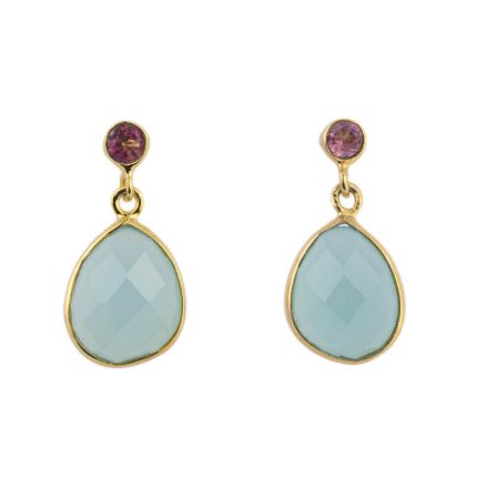 Aqua Chalcedony and Tourmaline Dangle Earrings