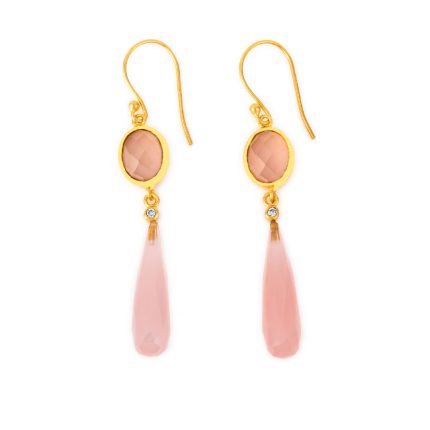 Roz Quartz Dangle Earrings - Sterling Silver and Gold Plated