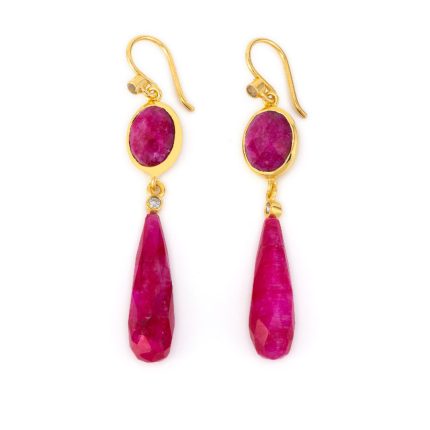 Rubinite Dangle Earrings - Sterling Silver and Gold Plated
