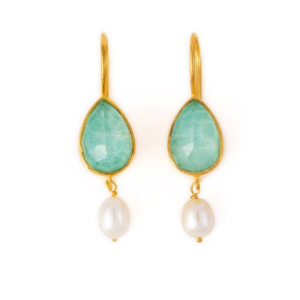 Sterling Silver Gold Plated Amazonite Doublet Earrings with Pearl