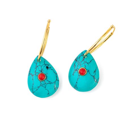 Turquoise Coral Gemstone Earrings - Sterling Silver