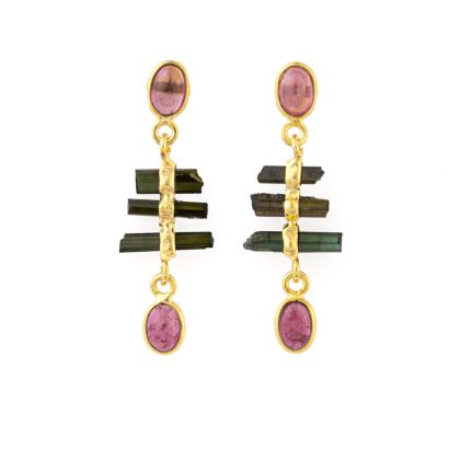 Tourmaline Drop Earrings - 925 Sterling Silver and Gold Plated