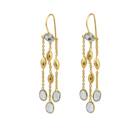 Blue Topaz Long Earrings - Sterling Silver and Gold Plated