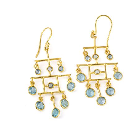 Dangling Earrings with Blue Topaz  - 925 Sterling Silver and Gold Plated