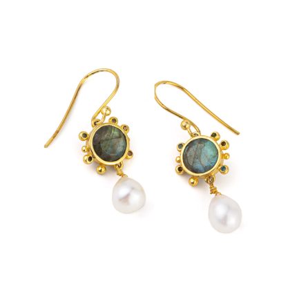 Labradorite Hook Earrings - 925 Sterling Silver and Gold Plated