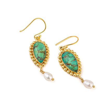 Teardrop Green Copper Earrings - 925 Sterling Silver