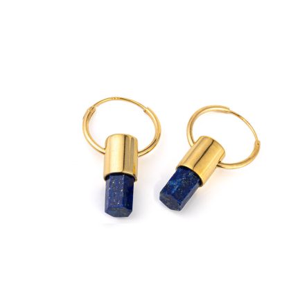 Lapis Lazuli Hoop Earrings - 925 Sterling Silver and Gold Plated