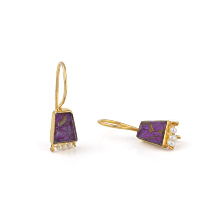 Purple Copper and Pearl Earrings - 925 Sterling Silver and Gold Plated