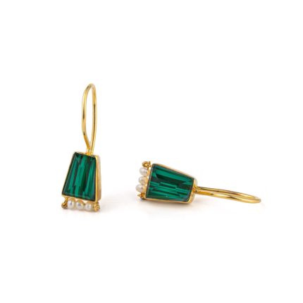 Malachite and Pearl Earrings - 925 Sterling Silver and Gold Plated