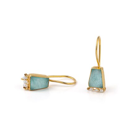 Amazonite and Pearl Earrings - 925 Sterling Silver and Gold Plated