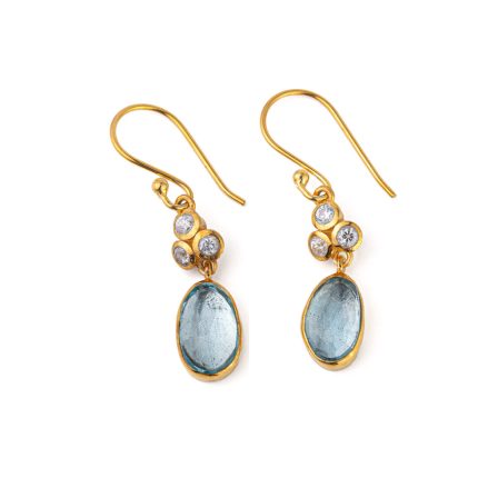 Aquamarine n Zircon Dangle Earrings - Sterling Silver and Gold Plated