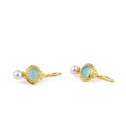 Aqua Chalcedony and Pearl Earrings - 925 Sterling Silver