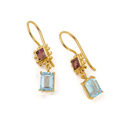 Blue Topaz Tourmaline Dangle Earrings