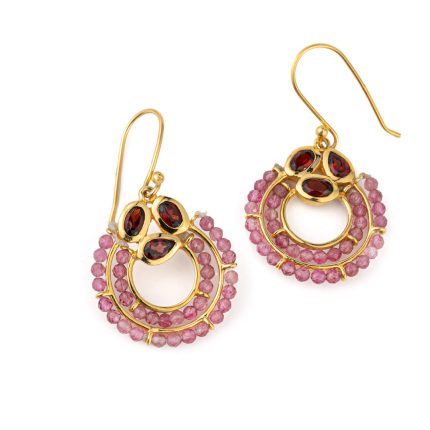 Tourmaline n Garnet Hook Earrings - 925 Sterling Silver