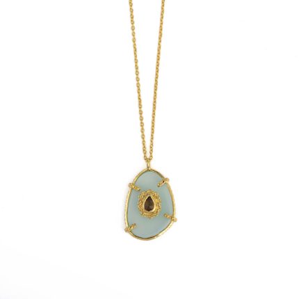 Aqua Chalcedony Stone Necklace - Sterling Silver and Gold Plated