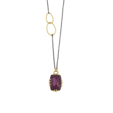 Doublet Ruby Necklace with Oxidized Chain - Sterling Silver and Gold Plated