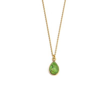 Tear Drop Green Copper Necklace - 925 Sterling Silver and Gold Plated
