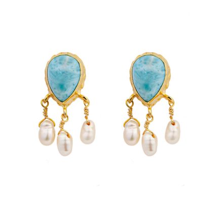 Larimar Chandelier Pearl Earrings