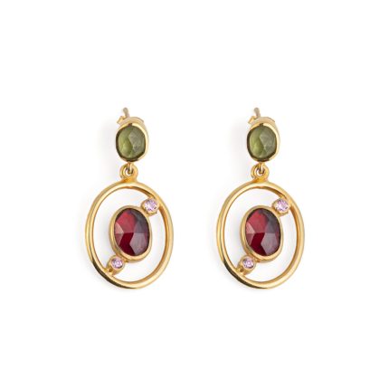 Peridot and Garnet Circle Earrings with Zircon