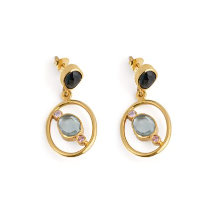 London Blue Topaz Circle Earrings with Zircon