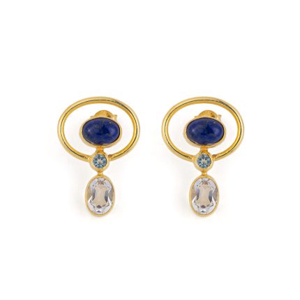 Lapis Circle Earrings with Zircon
