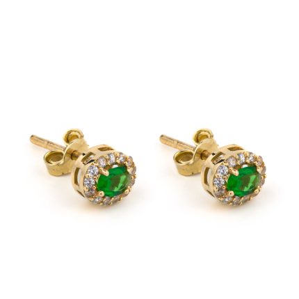 Green Zircon Stud Earrings – 14K Gold