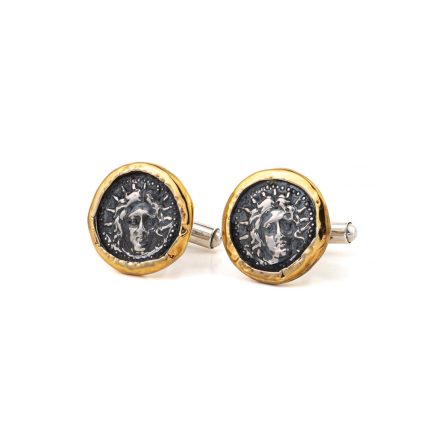 Helios Sun God Coin Cufflinks - 14K gold and Sterling Silver