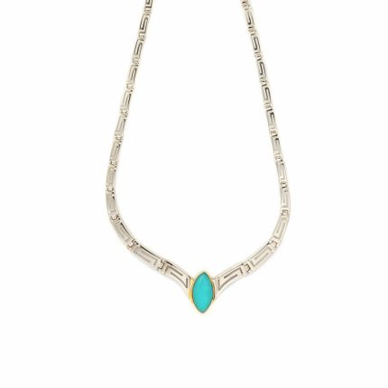 Greek Key Necklace with Amazonite - 14K Gold and 925 Sterling Silver