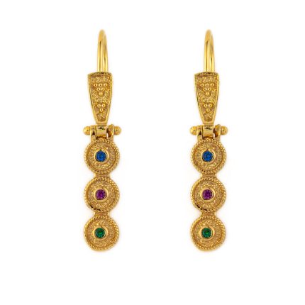 Byzantine Earrings with Multicolor Zircon - Sterling Silver and Gold Plated