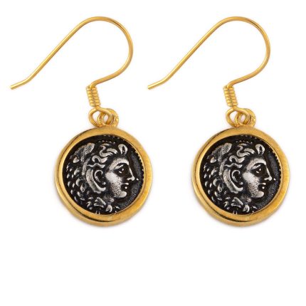 Hercules Coin Earrings - 925 Sterling Silver and Gold Plated
