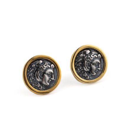 Hercules Coin Stud Earrings - 925 Sterling Silver and Gold Plated