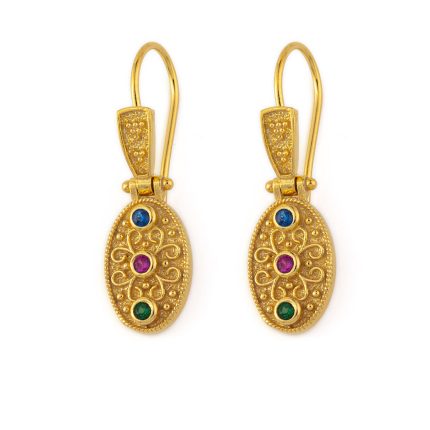 Byzantine Earrings with Zircon - Sterling Silver and Gold Plated