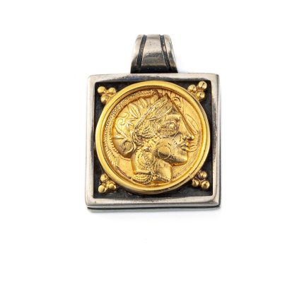 Goddess Athena Coin Pendant - 14K Gold and Sterling Silver