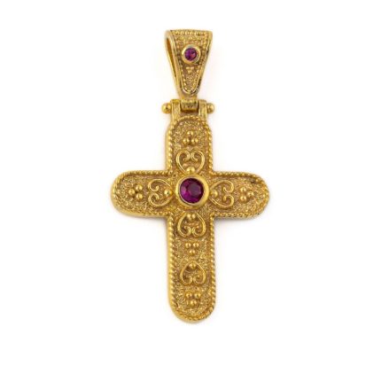 Byzantine Cross - 925 Sterling Silver Gold Plated with Zircon