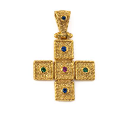 Byzantine Zircon Square Cross - 925 Sterling Silver Gold Plated