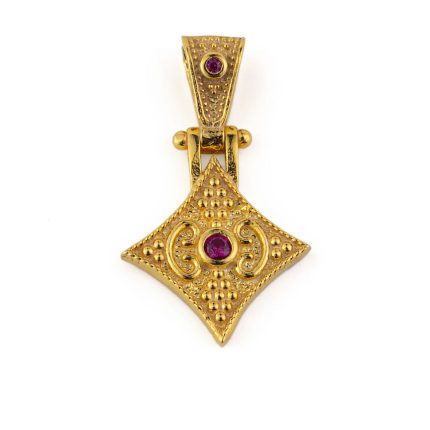 Byzantine Rhombus Pendant - 925 Sterling Silver Gold Plated Zircon