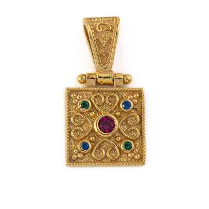 Byzantine Multicolor Square Pendant - 925 Sterling Silver Gold Plated