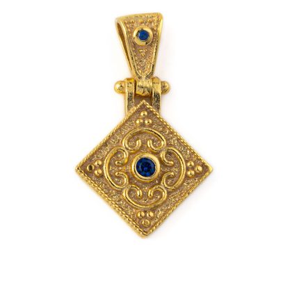 Byzantine Rhombus Zircon Pendant - 925 Sterling Silver Gold Plated
