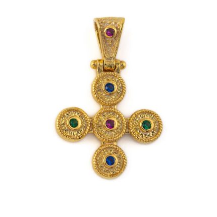 Byzantine Cross with Zircon - 925 Sterling Silver Gold Plated