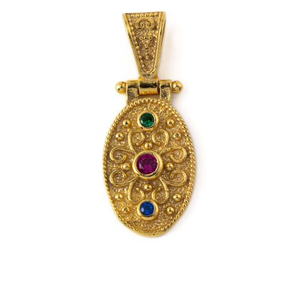 Byzantine Multicolor Oval Pendant - 925 Sterling Silver Gold Plated