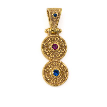 Byzantine Circles Pendant - 925 Sterling Silver Gold Plated Zircon