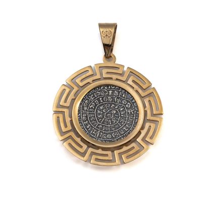 Phaistos Disk 14K Gold Coin Pendant Meander Bezel