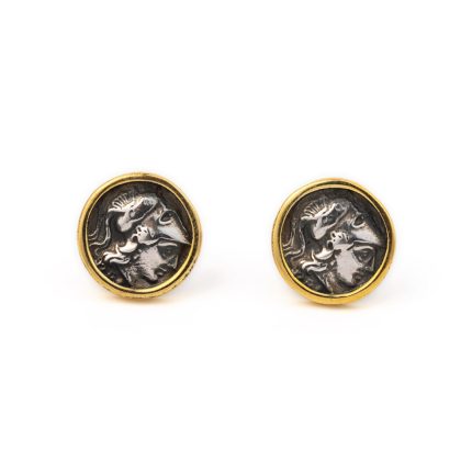 Greek Goddess Athena Coin Stud Earrings