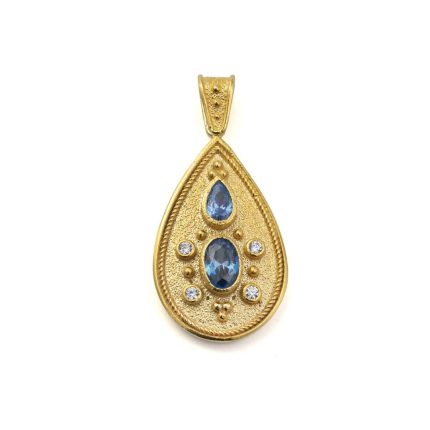 Byzantine Pendant with Blue Zircon - 925 Sterling Silver and 18K Gold Plating