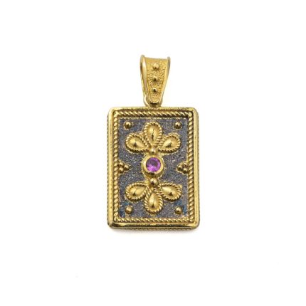 Byzantine Style Flower Pendant with Zircon Stone
