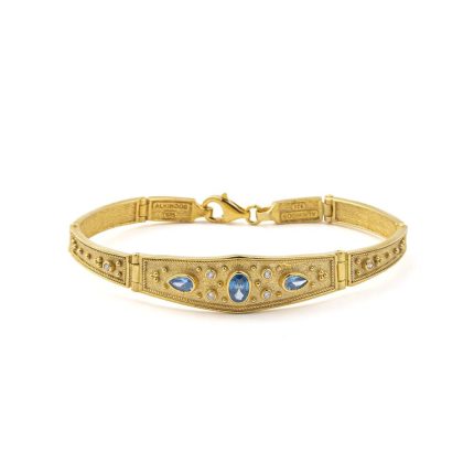 Byzantine Bracelet with Blue Zircon - 925 Sterling Silver and 18K Gold Plating