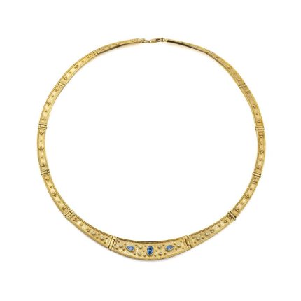 Byzantine Necklace with Blue Zircon - 925 Sterling Silver and 18K Gold Plating